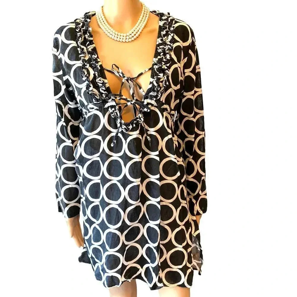 Y2K Bap Lady Mudpie Linen Boho Beach Summer Casual Blouse/Cover Up Women S-L